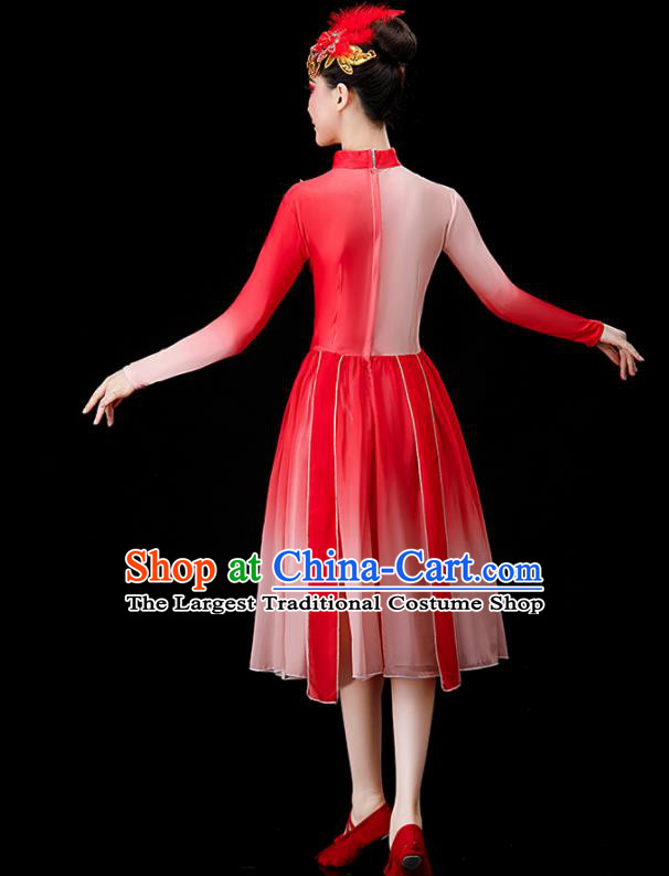 Chinese Modern Dance Clothing Chorus Group Red Dress Women Opening Dance Costume