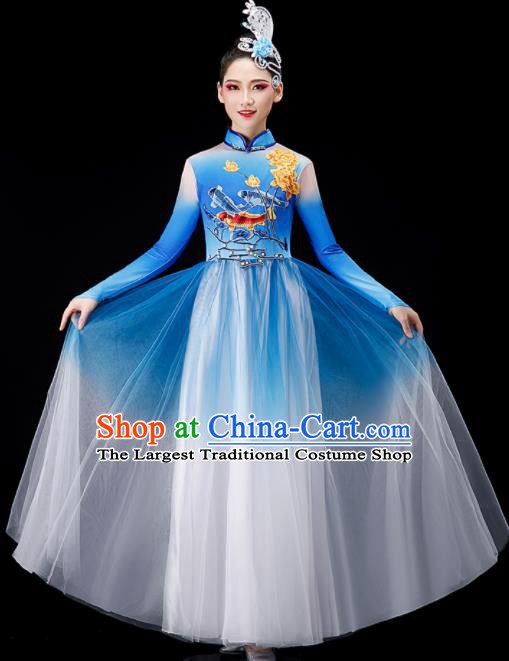 Chinese Classical Dance Blue Dress Opening Dance Costume Stage Performance Clothing