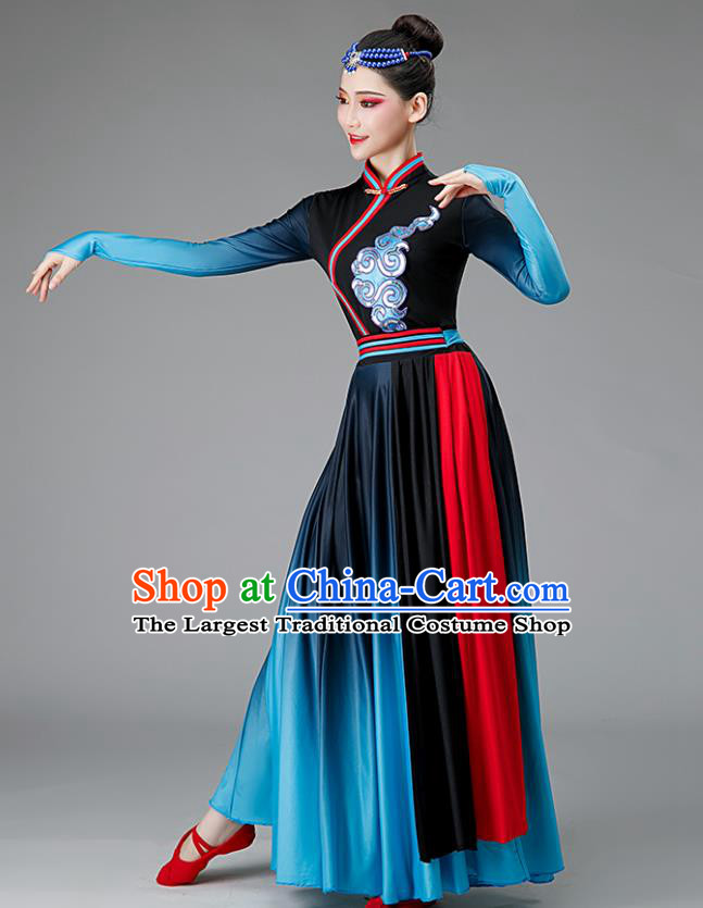 Chinese Ethnic Dance Costume Stage Performance Clothing Mongol Nationality Dance Blue Dress
