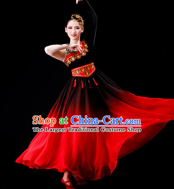 Chinese Xinjiang Dance Red Dress Ethnic Dance Costume Uyghur Nationality Stage Performance Clothing