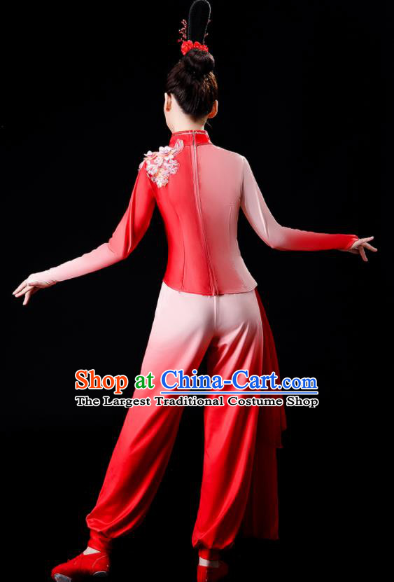 Chinese Stage Performance Clothing Drum Dance Red Outfit Yangko Dance Costume