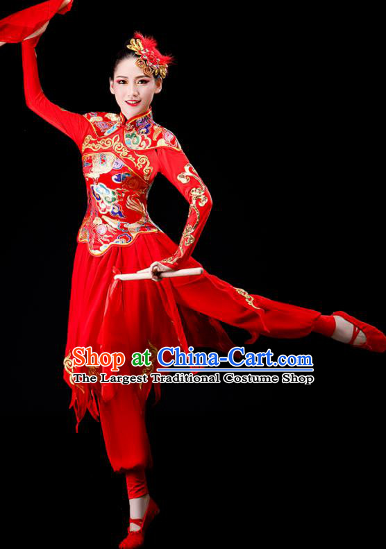 Chinese Drum Dance Red Outfit Yangko Dance Costume Stage Performance Clothing