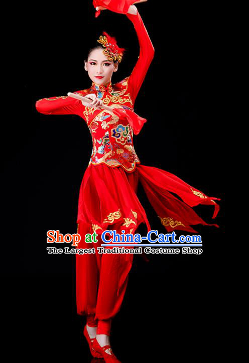 Chinese Drum Dance Red Outfit Yangko Dance Costume Stage Performance Clothing