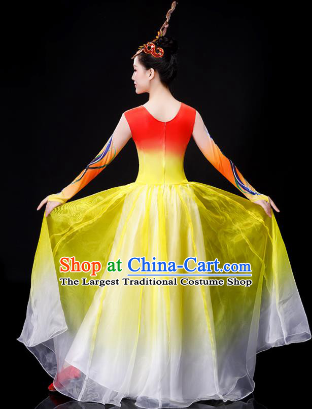 Chinese Modern Dance Yellow Dress Opening Dance Costume Chorus Group Stage Performance Clothing