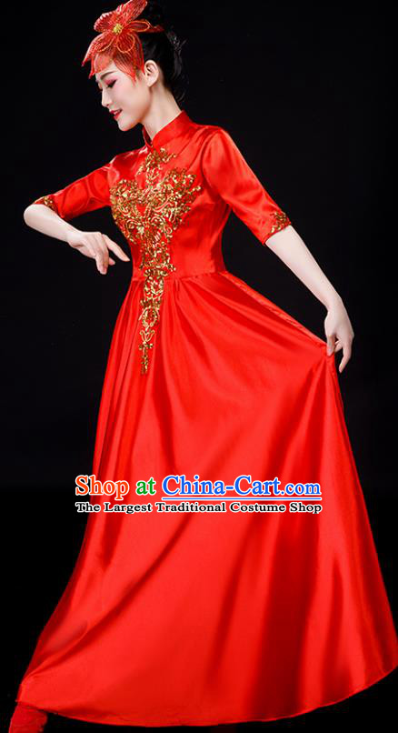 Chinese Opening Dance Costume Spring Festival Gala Stage Performance Clothing Modern Dance Red Dress