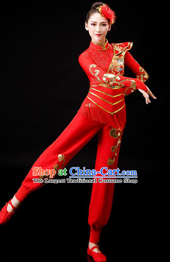 Chinese Drum Dance Stage Performance Clothing Yangko Dance Red Outfit Folk Dance Costume