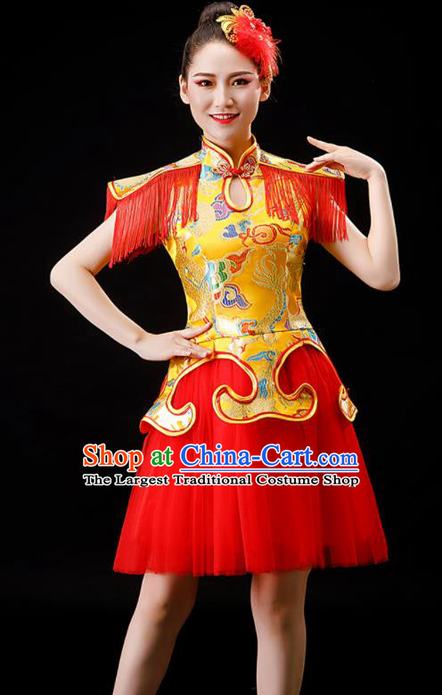 Chinese Folk Dance Costume Drum Dance Stage Performance Clothing Yangko Dance Red Dress