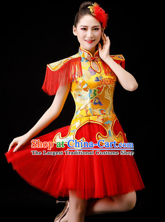 Chinese Folk Dance Costume Drum Dance Stage Performance Clothing Yangko Dance Red Dress