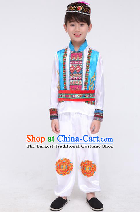 Chinese Ethnic Stage Performance Clothing Kazak Nationality White Outfit Folk Dance Garment Costume