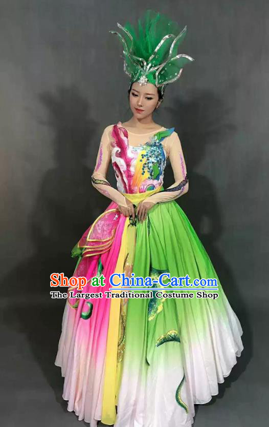 Chinese Classical Dance Clothing Spring Festival Gala Stage Performance Garment Costume Flower Dance Green Dress