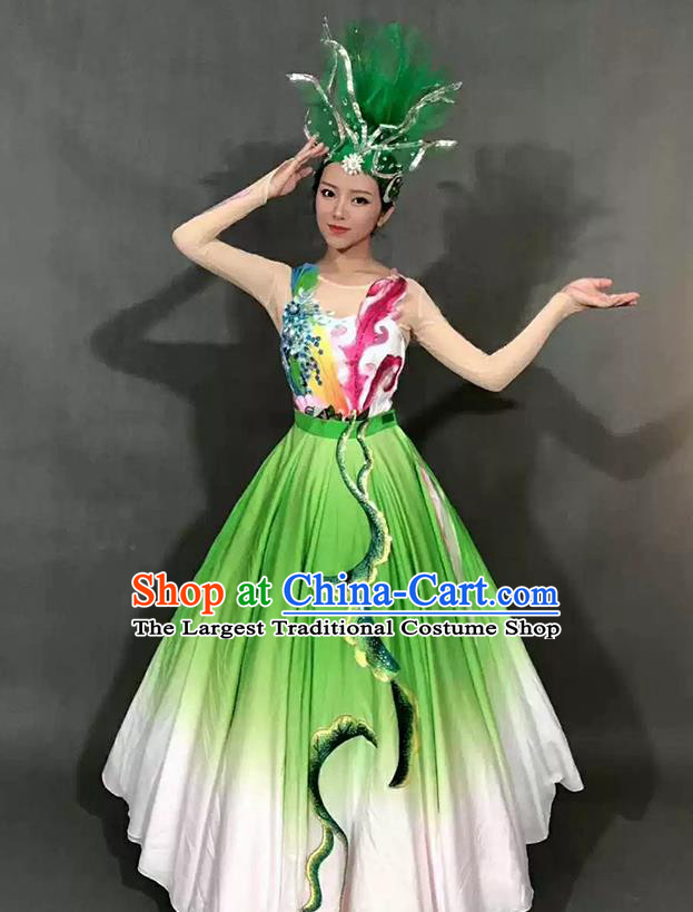 Chinese Classical Dance Clothing Spring Festival Gala Stage Performance Garment Costume Flower Dance Green Dress
