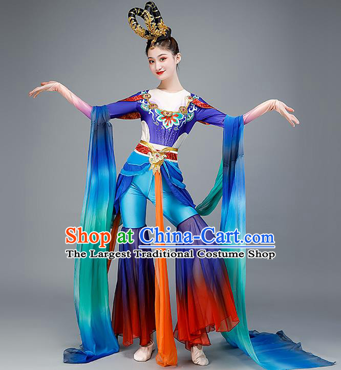 Chinese Dun Huang Flying Apsaras Dance Blue Outfit Classical Dance Clothing Spring Festival Gala Stage Performance Garment Costume