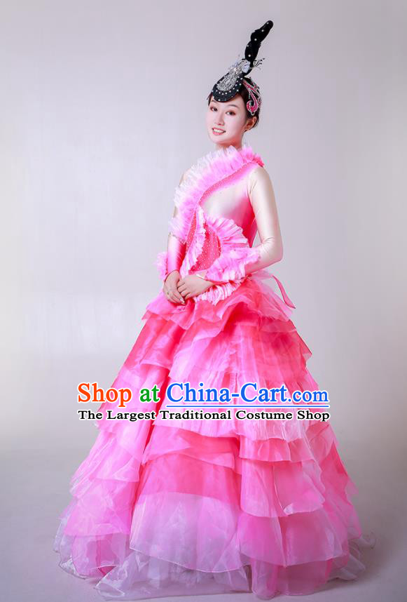 Chinese Spring Festival Gala Stage Performance Garment Costume Modern Dance Pink Dress Flower Dance Clothing