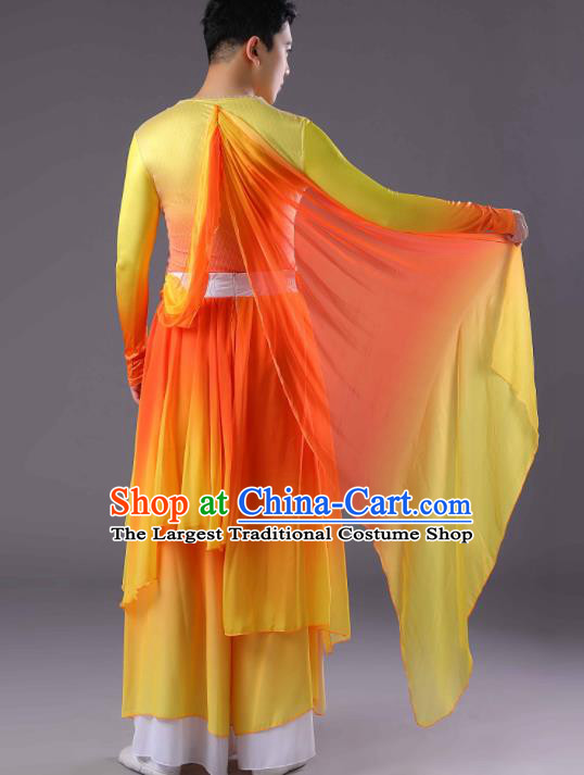 Chinese Men Drum Dance Orange Outfit Classical Dance Costume Spring Festival Gala Dance Clothing