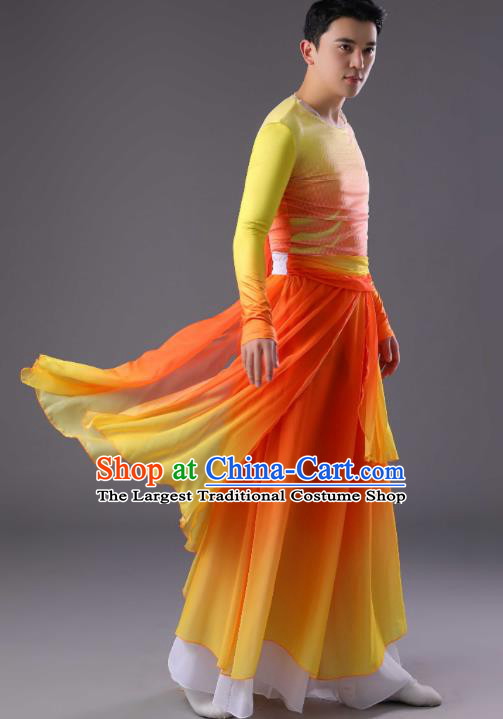 Chinese Men Drum Dance Orange Outfit Classical Dance Costume Spring Festival Gala Dance Clothing