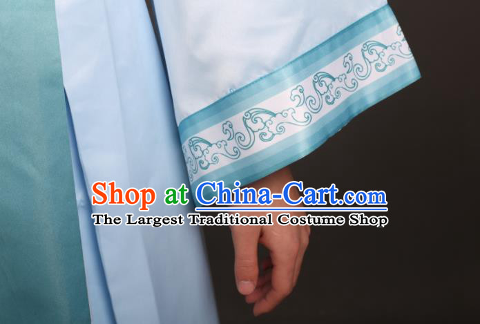 Chinese Swordsman Dance Blue Dress Ancient Prince Garment Costume Classical Dance Clothing