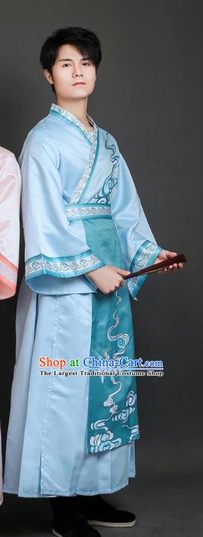 Chinese Swordsman Dance Blue Dress Ancient Prince Garment Costume Classical Dance Clothing