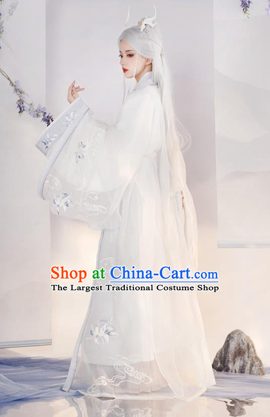 Chinese Song Dynasty Court Princess Costumes Traditional Hanfu Dress Ancient Goddess White Clothing