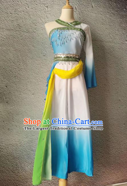 Chinese Fan Dance Garment Costumes Women Stage Performance Clothing Classical Dance Blue Outfit