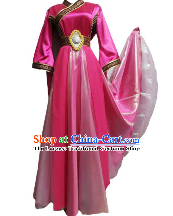 Chinese Classical Dance Magenta Dress Fan Dance Garment Costumes Women Stage Performance Clothing
