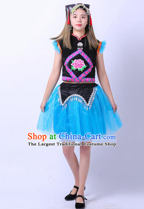Chinese Daur Nationality Dance Outfit Ethnic Girl Folk Dance Costume Stage Performance Clothing