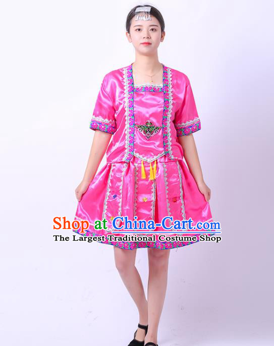 Chinese Moinba Stage Performance Clothing Manba Nationality Dance Pink Dress Outfit Ethnic Girl Folk Dance Costume