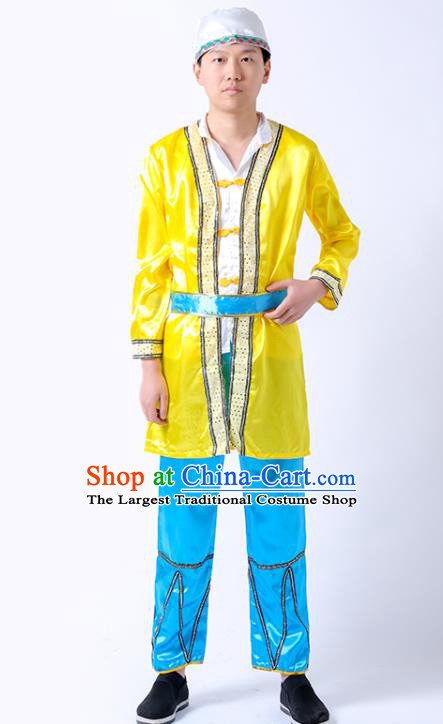 Chinese Gansu Province Dance Clothing Dongxiang Nationality Dance Yellow Outfit Ethnic Boy Folk Dance Costume
