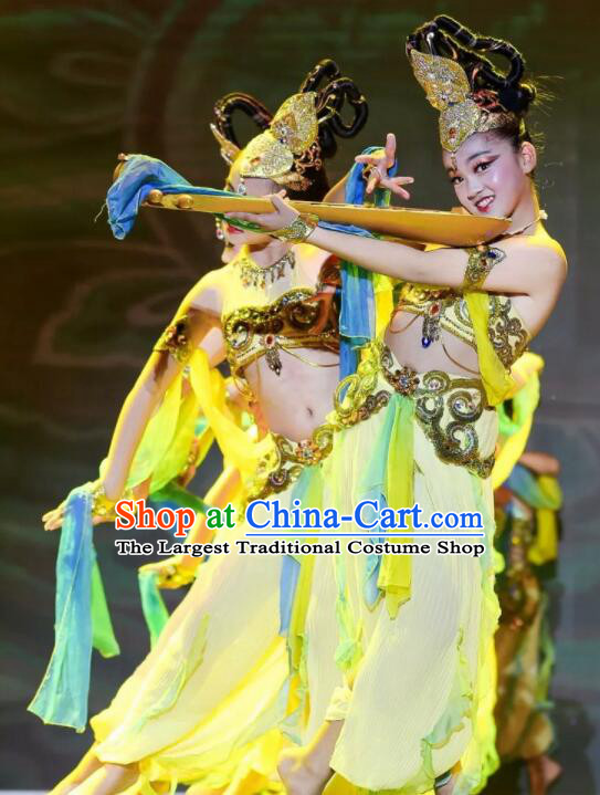 Chinese Classical Dance Clothing Traditional Pipa Dance Costume Dun Huang Flying Apsaras Dance Yellow Outfit