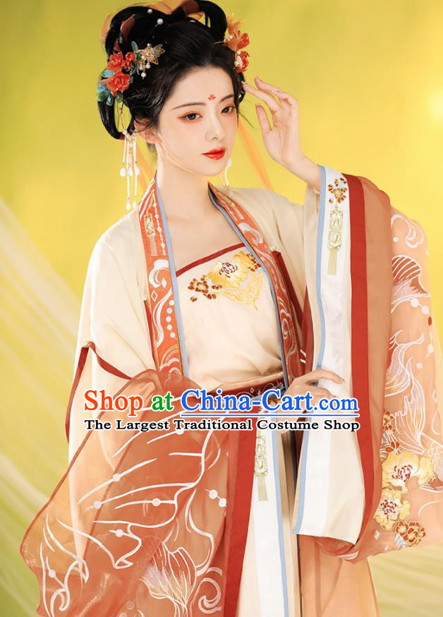Chinese Song Dynasty Embroidery Historical Costumes Ancient Royal Princess Garments Traditional Court Hanfu Dress Clothing