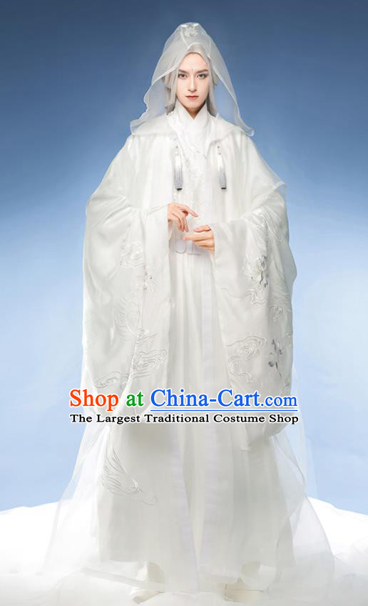 Chinese Ancient Noble Childe White Garments Traditional Embroidery Hanfu Clothing Ming Dynasty Prince Historical Costumes