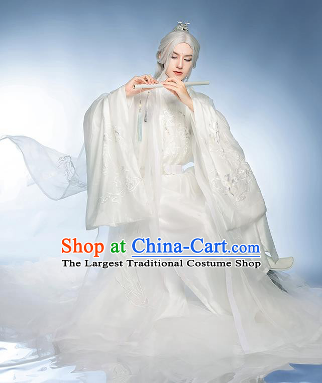 Chinese Ancient Noble Childe White Garments Traditional Embroidery Hanfu Clothing Ming Dynasty Prince Historical Costumes