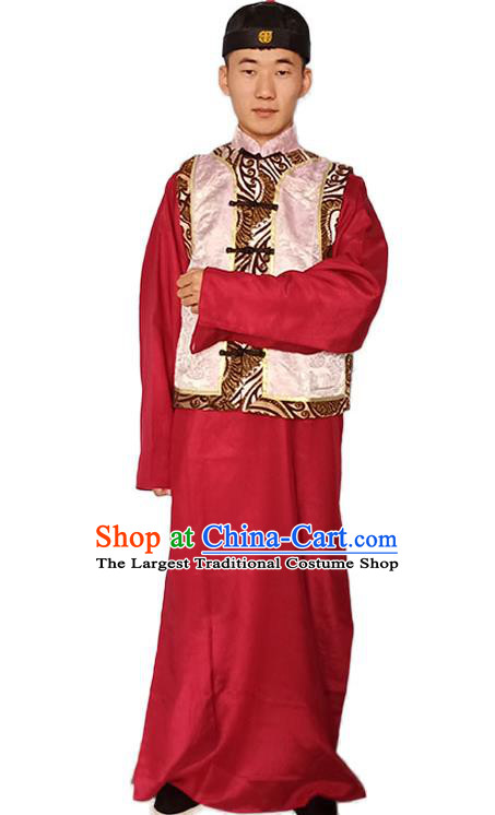 Chinese Traditional Young Master Red Outfit Qing Dynasty Childe Clothing Ancient Landlord Garment Costumes