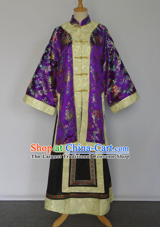 Chinese Traditional Noble Woman Purple Outfit Ancient Young Mistress Clothing Late Qing Dynasty Garment Costumes