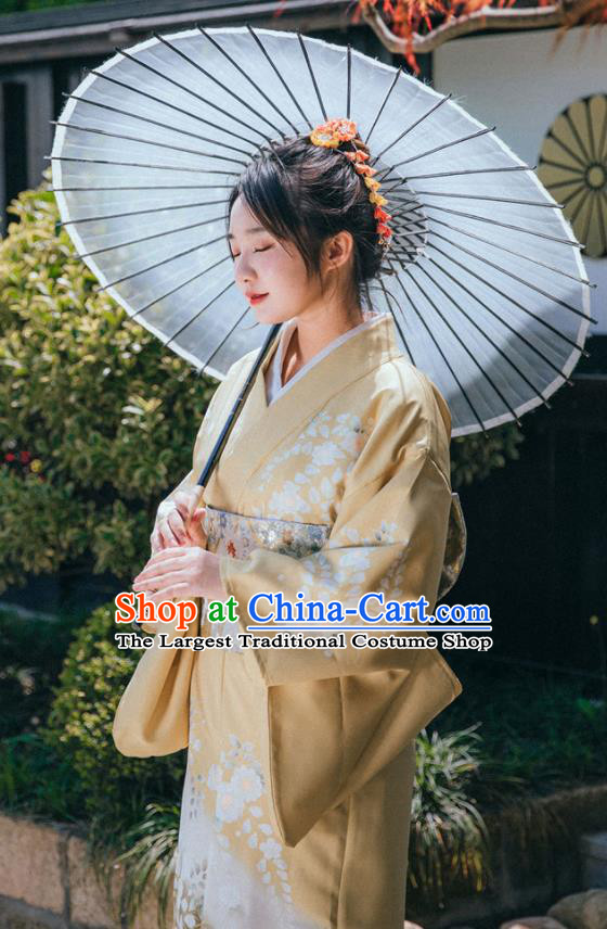 Japanese Ginger Kimono Japan Summer Festival Young Lady Yukata Dress Traditional Garment