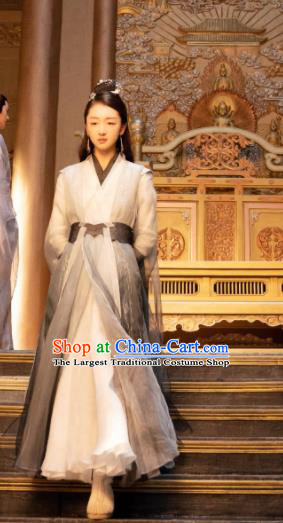 Chinese Ancient Goddess Clothing Drama Love Poetry Shang Gu Grey Dress Xian Xia Swordswoman Garment Costumes