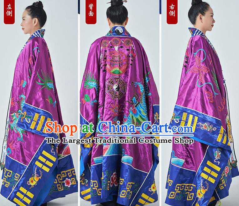 Chinese Traditional Taoism Frock Handmade Purple Taoist Robe Embroidered Dragon Robe Priest Master Garment