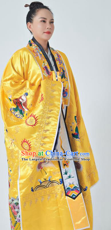 Chinese Handmade Yellow Taoist Master Robe Embroidered Eight Immortals Silk Robe Priest Frock Traditional Taoism Garment