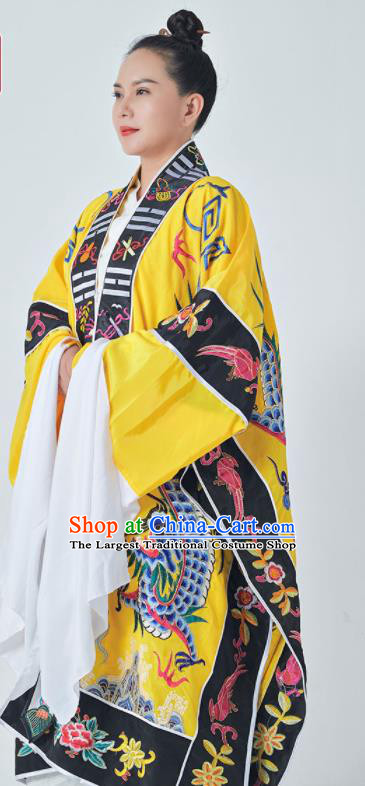 Chinese Traditional Embroidered Dragon Yellow Robe Taoism Ritual Priest Frock San Qing Garment Maoshan Taoist Master Costume