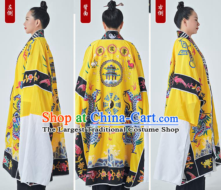 Chinese Traditional Embroidered Dragon Yellow Robe Taoism Ritual Priest Frock San Qing Garment Maoshan Taoist Master Costume