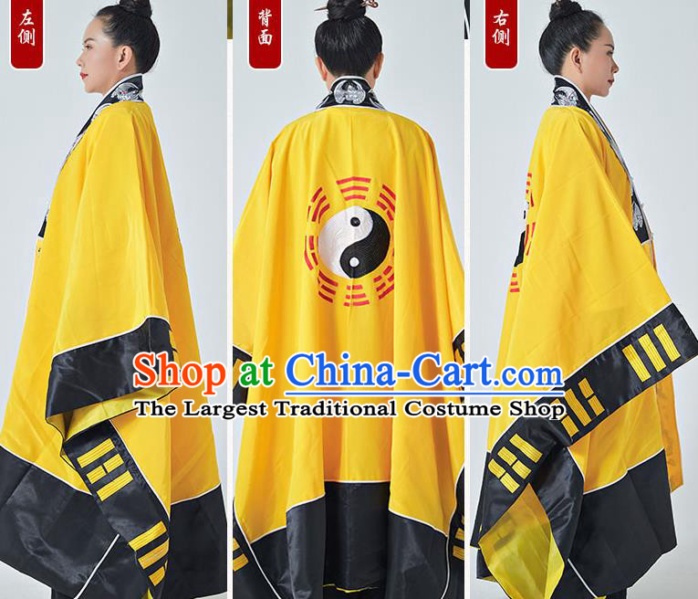 Chinese Tao San Qing Garment Taoist Master Costume Traditional Embroidered Crane Yellow Priest Frock Taoism Ritual Robe