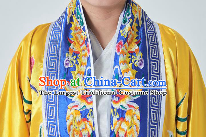 Chinese Daoism Priest Frock Traditional Taoism Master Garment Wudang Taoist Costume Embroidered Dragon Yellow Silk Robe
