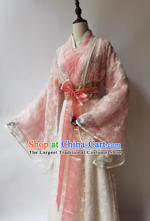 Chinese Ancient Swordswoman Pink Dress Clothing Wuxia TV Series The Demi Gods Semi Devils Wang Yuyan Costumes