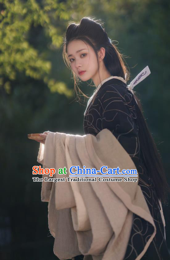 China Ancient Princess Black Hanfu Dress Clothing Film Painted Skin Fairy Xiao Wei Garment Costumes