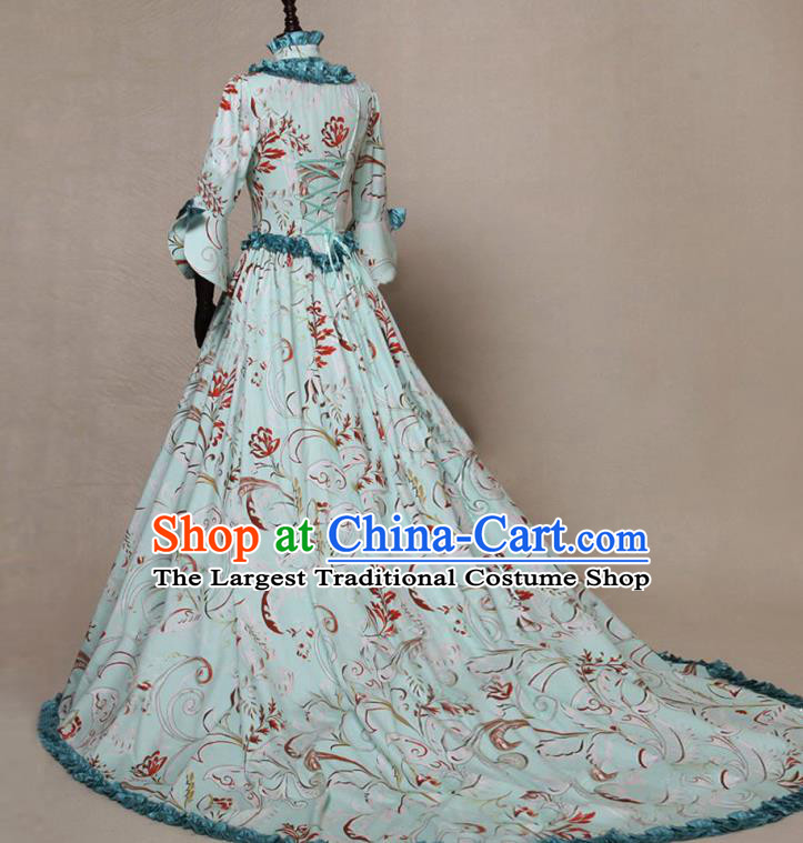 Top Cosplay Noble Woman Garment Costumes European Court Dancing Party Blue Dress Middle Ages Countess Clothing