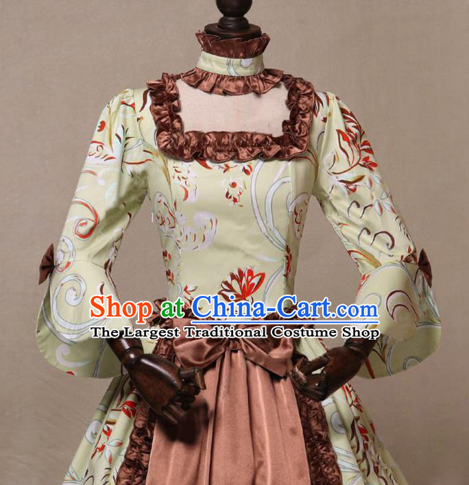 Top Middle Ages Countess Clothing Cosplay Noble Woman Garment Costumes European Court Dancing Party Brown Dress