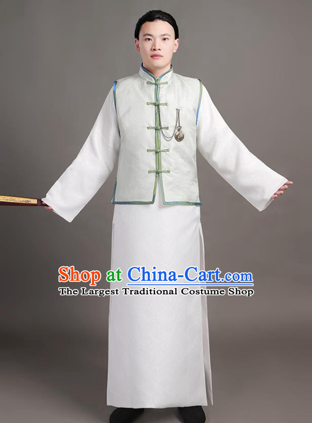 Chinese Ancient Landlord White Clothing Traditional Costumes Qing Dynasty Childe Garments