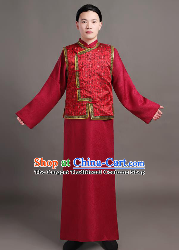 Chinese Ancient Childe Red Clothing Traditional Wedding Costumes Qing Dynasty Groom Garments