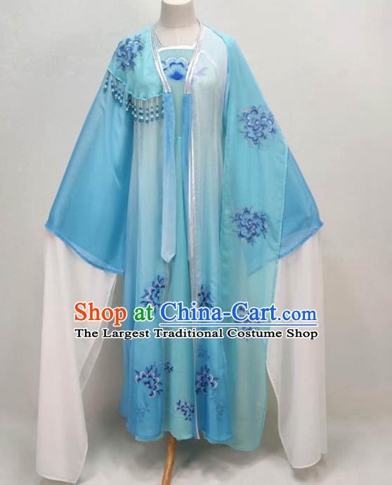 Chinese Shaoxing Opera Princess Clothing Peking Opera Diva Garment Costume Ancient Goddess Blue Dress