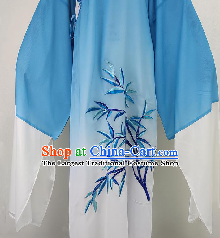 Chinese Ancient Scholar Blue Robe Huangmei Opera Young Man Clothing Peking Opera Xiaosheng Garment Costume