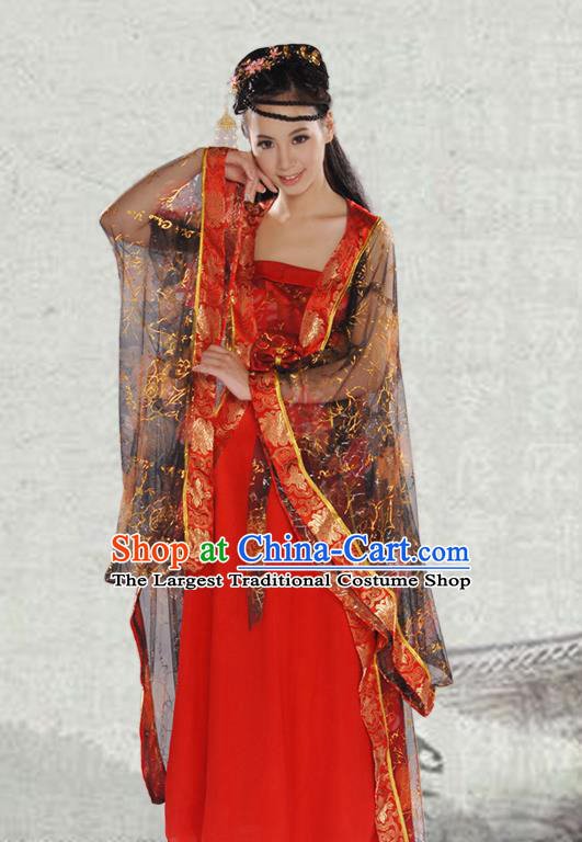 Chinese Tang Dynasty Costumes Ancient Dance Lady Clothing Traditional Court Red Dress Garments